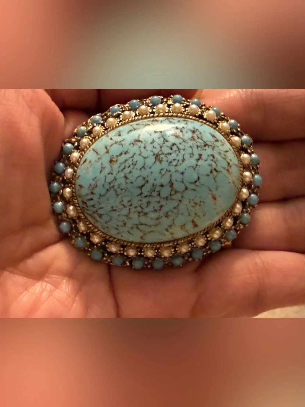 Vintage Style Blue Turquoise Statement Brooch